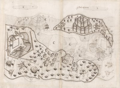 Portugalski plan wysp Bahrajnu, Livro do Estado da India Oriental Pedro Barreto de Resende, Sloane MS 197, f.165v-166r (pióro i tusz na papierze) autorstwa Pedro Barretto de Resende