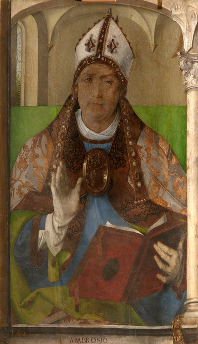 Ambroży z Mediolanu (ok. 340-397) - św. Ambroży, arcybiskup Mediolanu przez Berruguete, Pedro (1450-1503). Olej na drewnie, format: 117x65, ok. 1473-1475, Galleria Nazionale delle Marche, Urbino autorstwa Pedro Berruguete