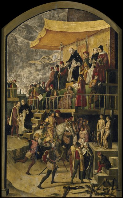 Św. Dominik przewodniczy Auto da Fe, ok. godz. 1495 autorstwa Pedro Berruguete