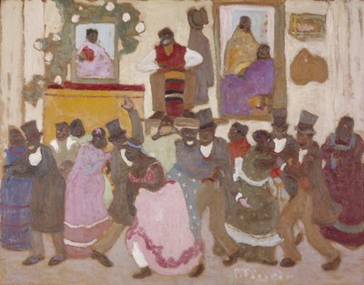Tańczący ludzie: Candombe, ok. 1920 (olej na płycie) autorstwa Pedro Figari