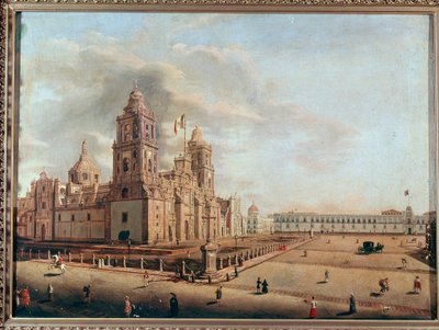 Widok Katedry Metropolitalnej i Pałacu Narodowego, Meksyk, Meksyk Obraz Pedro Gualdi (1809-1857) Meksyk, Historyczne Muzeum Narodowe, Zamek Chapultepec autorstwa Pedro Gualdi