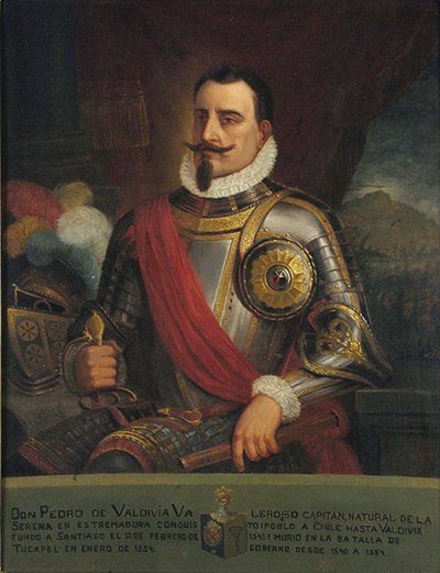 Portret Pedro de Valdivia, 1874 autorstwa Pedro León Carmona