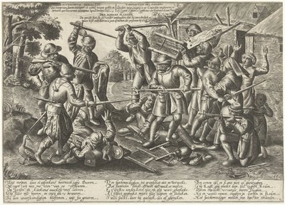 Bitwa między chłopami a żołnierzami Derboer Plaeghe (tytuł na obiekcie) autorstwa Peeter Baltens