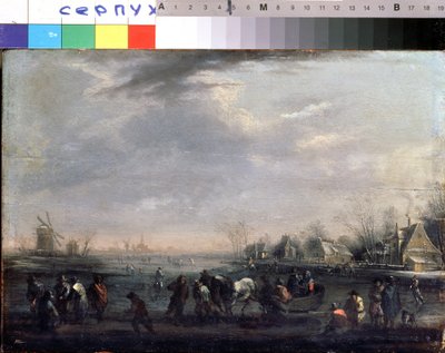 „Zimowy krajobraz z łyżwiarzami” Obraz Peetera Bout (1658-1719) Serpukhov, Państwowe Muzeum Historii i Sztuki autorstwa Peeter or Pieter Bout
