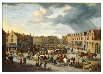 Targ Old Ox w Antwerpii (olej na płótnie) autorstwa Peeter van Bredael