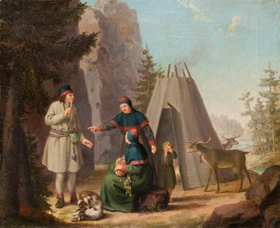 Stroje Lapończyków, ok. 1800 (olej na płótnie) autorstwa Pehr Hilleström