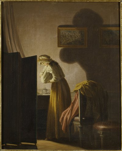Une femme attrapant des puces a la lumiere de la bougie - Kobieta łapiąca pchły przy świecach, autorstwa Hillestroma, Pehr (1732-1816). Olej na płótnie. Wymiar : 51,5x42,5 cm. Muzeum Narodowe w Sztokholmie autorstwa Pehr Hilleström