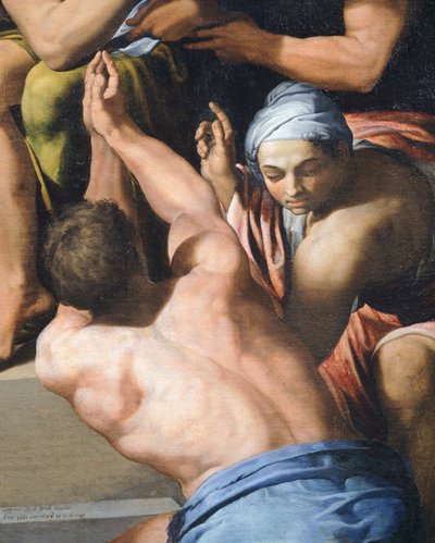 Mężczyzna z nagim torsem, fragment z Adoracji Dzieciątka autorstwa Pellegrino Tibaldi