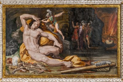 Ulisses oślepiający Polifema, fragment z Pokoju Polifema autorstwa Pellegrino Tibaldi