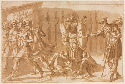 Zwycięscy żołnierze z trofeum, 1550s. autorstwa Pellegrino Tibaldi