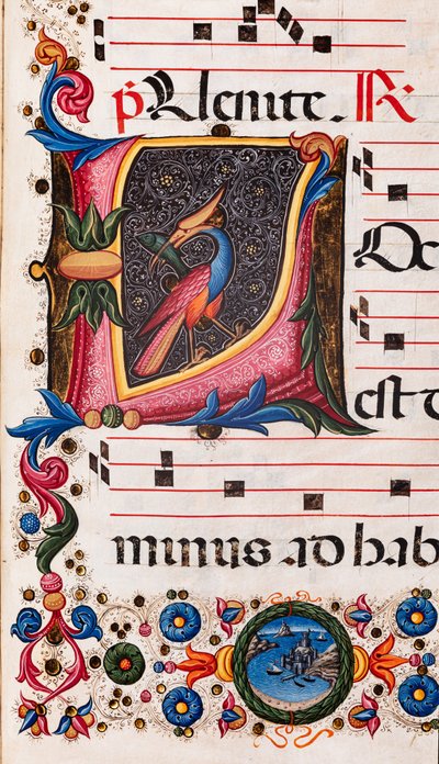 Biblioteka Piccolomini: księga chóralna, dorsz. 5.E, nn. 63r z „Inicjałem kartkowym” Pellegrino di Mariano. Szczegół. autorstwa Pellegrino di Mariano