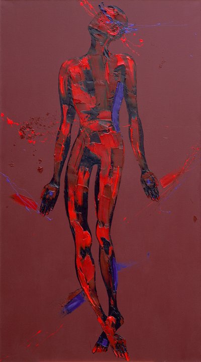 Jezus przybity do krzyża - Stacja 11 (olej na płótnie) autorstwa Penny Warden