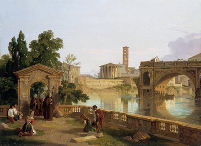 „Tyber ze świątynią Westy”, 1828 r. autorstwa Penry Williams