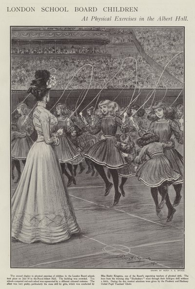 Dzieci z London School Board na ćwiczeniach fizycznych w Albert Hall (lito) autorstwa Percy F.S. (after) Spence
