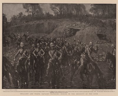 Zmierzch i pokój, kawaleria pojenia koni w bezpieczeństwie zmierzchu autorstwa Percy F.S. Spence