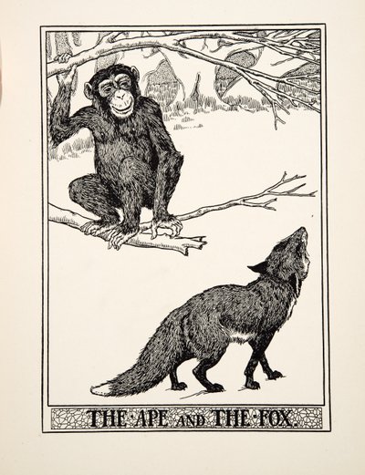 Małpa i lis, z Stu bajek Ezopa, wyd. 1903 (rycina) autorstwa Percy J. Billingshurst