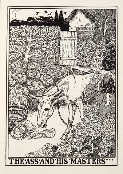 The Ass and his Masters, z Fontaine Fables, wyd. 1905 autorstwa Percy J. Billingshurst