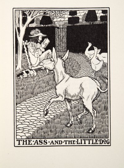 Osioł i piesek, z Fontaine Fables, wyd. 1905 autorstwa Percy J. Billingshurst