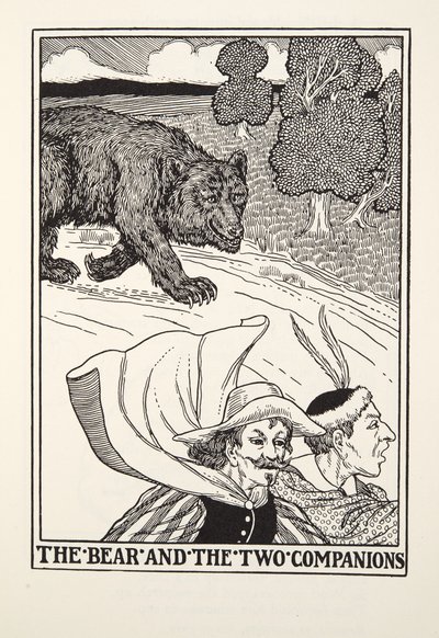 Niedźwiedź i dwaj towarzysze, z Fontaine Fables, wyd. 1905 (grawerowanie) autorstwa Percy J. Billingshurst