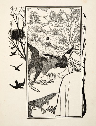 Kot i wrony, z książki Sto anegdot o zwierzętach, wyd. 1924 (rycina) autorstwa Percy J. Billingshurst
