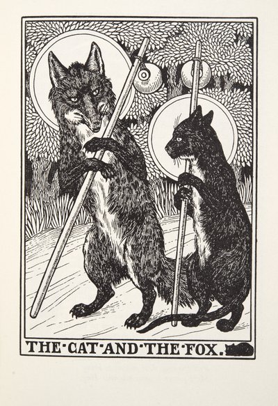 Kot i lis, z Fontaine Fables, wyd. 1905 autorstwa Percy J. Billingshurst