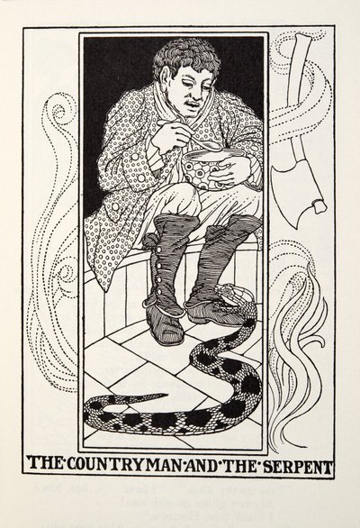 Rodak i wąż, z Fontaine Fables, wyd. 1905 autorstwa Percy J. Billingshurst
