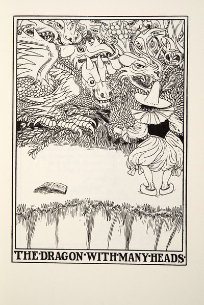 Smok z wieloma głowami, z Fontaine Fables, wyd. 1905 (grawerowanie) autorstwa Percy J. Billingshurst