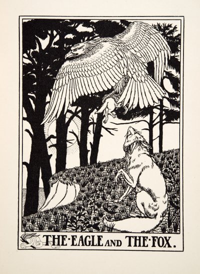 Orzeł i lis, z Stu bajek Ezopa, wyd. 1903 autorstwa Percy J. Billingshurst