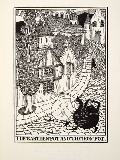 The Earthen Pot and the Iron Pot, z Fontaine Fables, wyd. 1905 autorstwa Percy J. Billingshurst