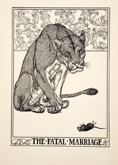 „Śmiertelne małżeństwo”, z „Stu bajek Ezopa”, wyd. 1903 autorstwa Percy J. Billingshurst