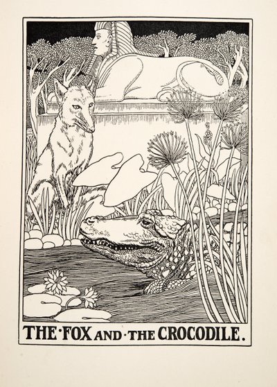 Lis i krokodyl, z Stu bajek Ezopa, wyd. 1903 autorstwa Percy J. Billingshurst