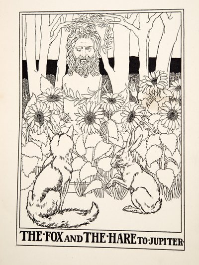 Lis i zając do Jowisza, ze stu bajek Ezopa, wyd. 1903 autorstwa Percy J. Billingshurst