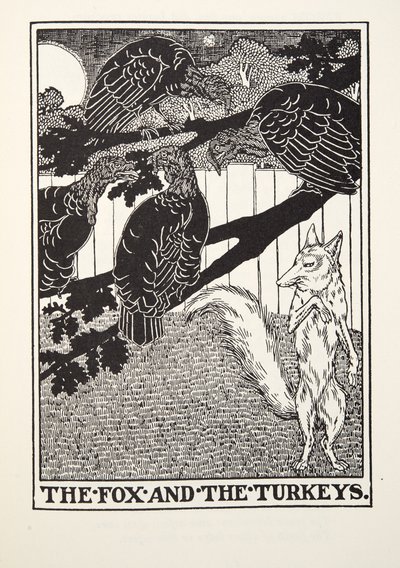 The Fox and the Turkeys, z Fontaine Fables, wyd. 1905 autorstwa Percy J. Billingshurst