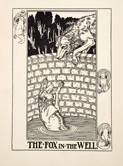 Lis w studni, z Stu bajek Ezopa, wyd. 1903 autorstwa Percy J. Billingshurst