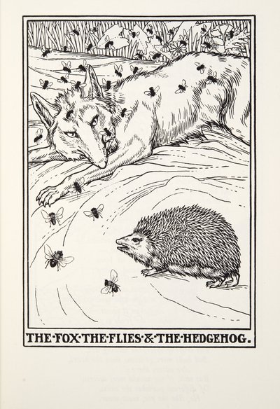 Lis, muchy i jeż, z Fontaine Fables, wyd. 1905 autorstwa Percy J. Billingshurst