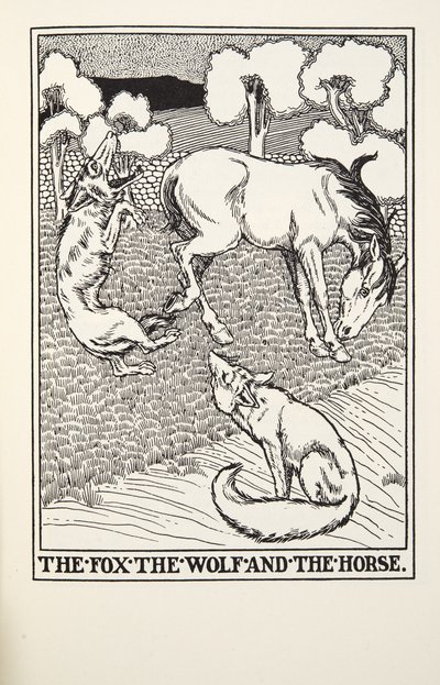 Lis, wilk i koń, z Fontaine Fables, wyd. 1905 autorstwa Percy J. Billingshurst