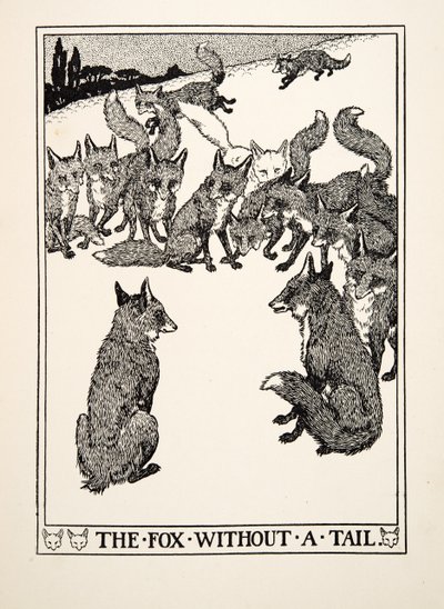 Lis bez ogona, z Stu bajek Ezopa, wyd. 1903 autorstwa Percy J. Billingshurst