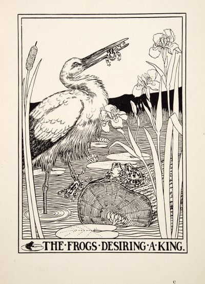 Żaby pragnące króla, ze stu bajek Ezopa, wyd. 1903 autorstwa Percy J. Billingshurst