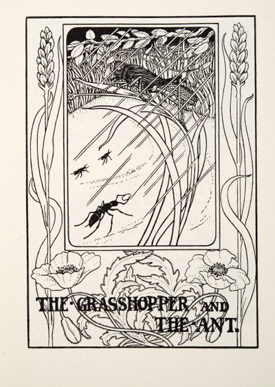 Konik polny i mrówka, z Fontaine Fables, wyd. 1905 autorstwa Percy J. Billingshurst