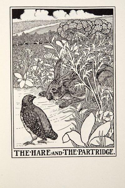Zając i kuropatwa, z Fontaine Fables, wyd. 1905 autorstwa Percy J. Billingshurst