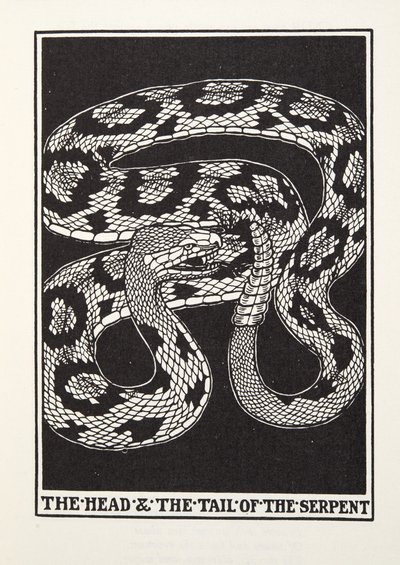 Głowa i ogon węża, z Fontaine Fables, wyd. 1905 (grawerowanie) autorstwa Percy J. Billingshurst
