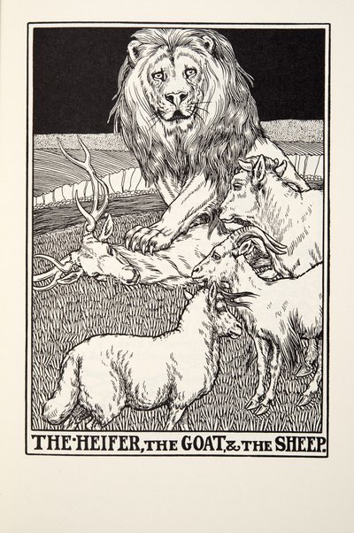 Jałówka, Koza i Owca, z Fontaine Fables, wyd. 1905 autorstwa Percy J. Billingshurst