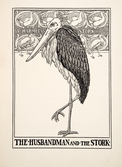 Mąż i bocian, ze Stu bajek Ezopa, wyd. 1903 autorstwa Percy J. Billingshurst