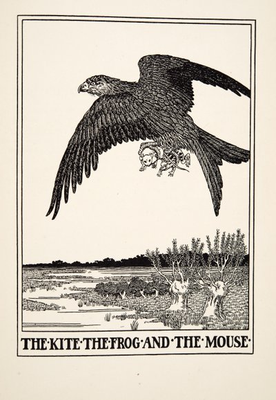 Latawiec, żaba i mysz, z Stu bajek Ezopa, wyd. 1903 autorstwa Percy J. Billingshurst