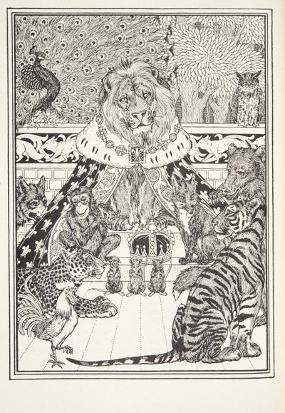 Lew i jego współpracownicy, Frontispiece, z Fontaine Fables, wyd. 1905 autorstwa Percy J. Billingshurst