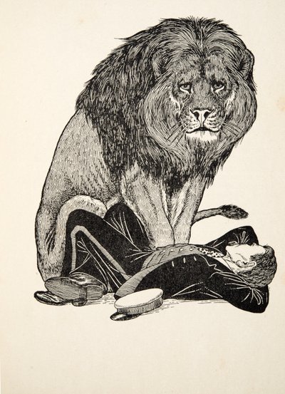 The Lion and his Keeper, z A Hundred Anecdotes of Animals, pub. 1924 autorstwa Percy J. Billingshurst