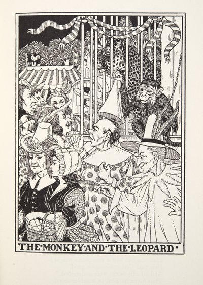 Małpa i lampart, z Fontaine Fables, wyd. 1905 autorstwa Percy J. Billingshurst