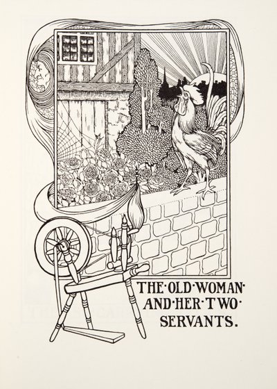 Stara kobieta i jej dwie służące, z Fontaine Fables, wyd. 1905 (grawerowanie) autorstwa Percy J. Billingshurst