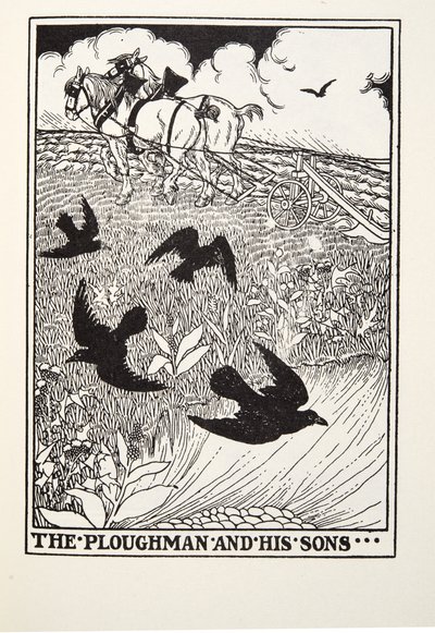 Oracz i jego synowie, z Fontaine Fables, wyd. 1905 autorstwa Percy J. Billingshurst