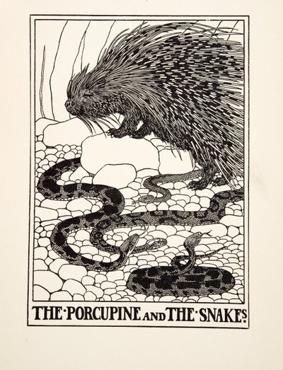 Jeżozwierz i węże, z Stu bajek Ezopa, wyd. 1903 (rycina) autorstwa Percy J. Billingshurst